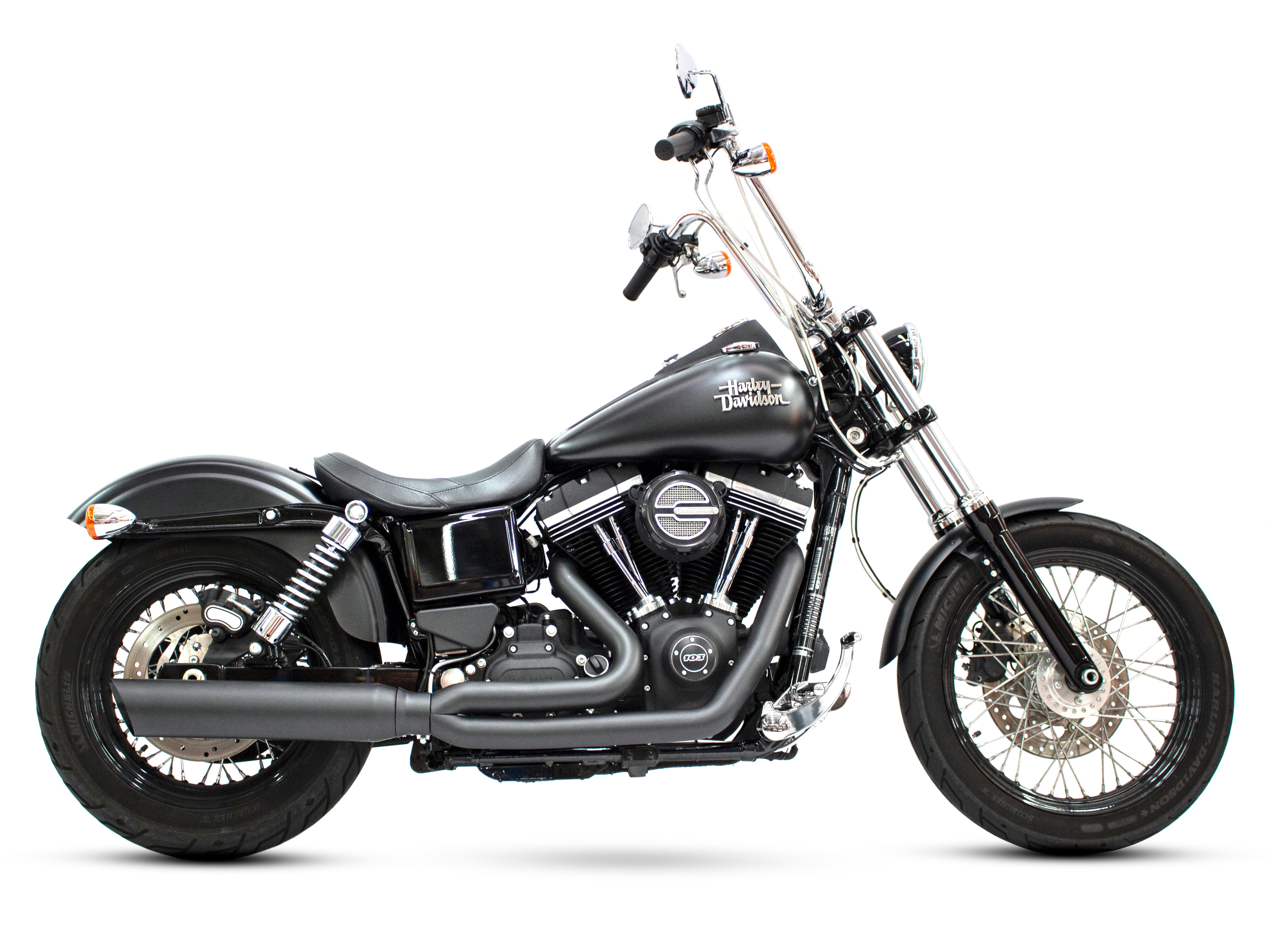 Boarzilla 2-into-1 Exhaust with Upswept Muffler - Black. Fits Dyna 200 ...