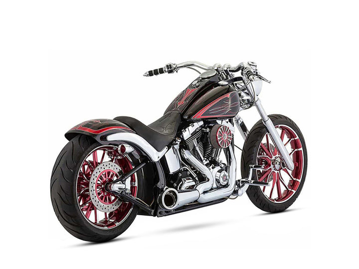 Turnout 2-into-1 Exhaust – Chrome with Black End Cap. Fits Softail Bre ...